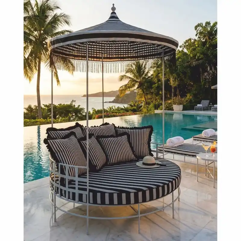 Casa Padrino Luxury Wrought Iron Sun Lounger with Canopy Gray / Black Ø 170 x H. 260 cm Geprüft