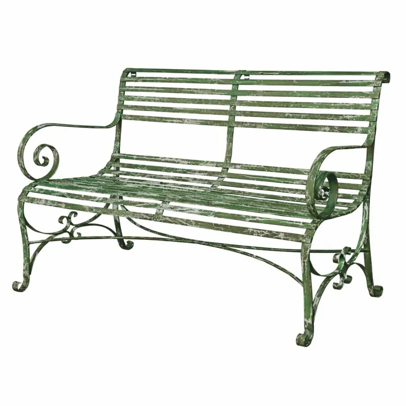 Casa Padrino Art Nouveau Wrought Iron Garden Bench Antique Green 120 cm - Garden Furniture Saisonangebot