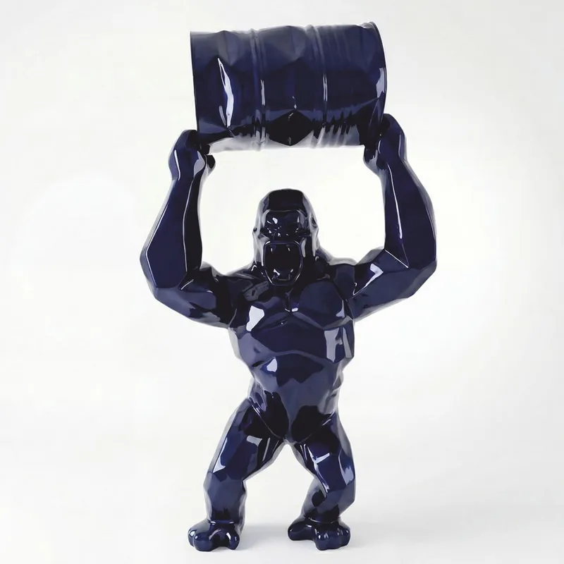 Neue Kollektion Casa Padrino XXL Garden Decoration Sculpture Gorilla with Barrel Metallic Blue H. 250 cm