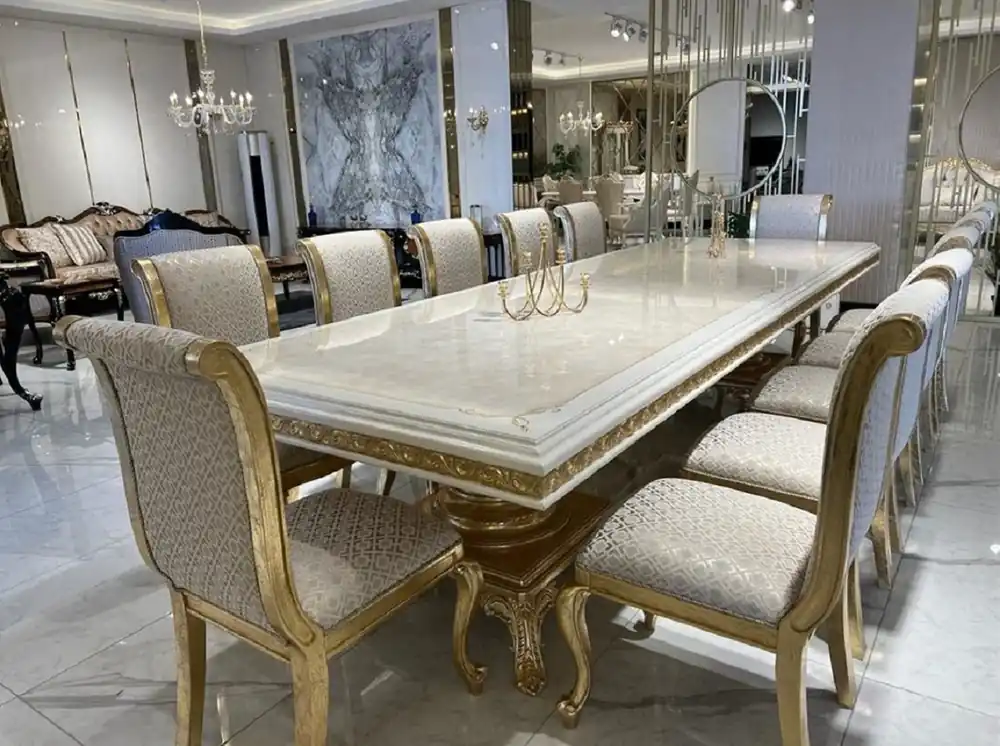 Casa Padrino luxury baroque dining room set cream / white / gold - 1 Dining Table & 10 Dining Chairs Neue Ware