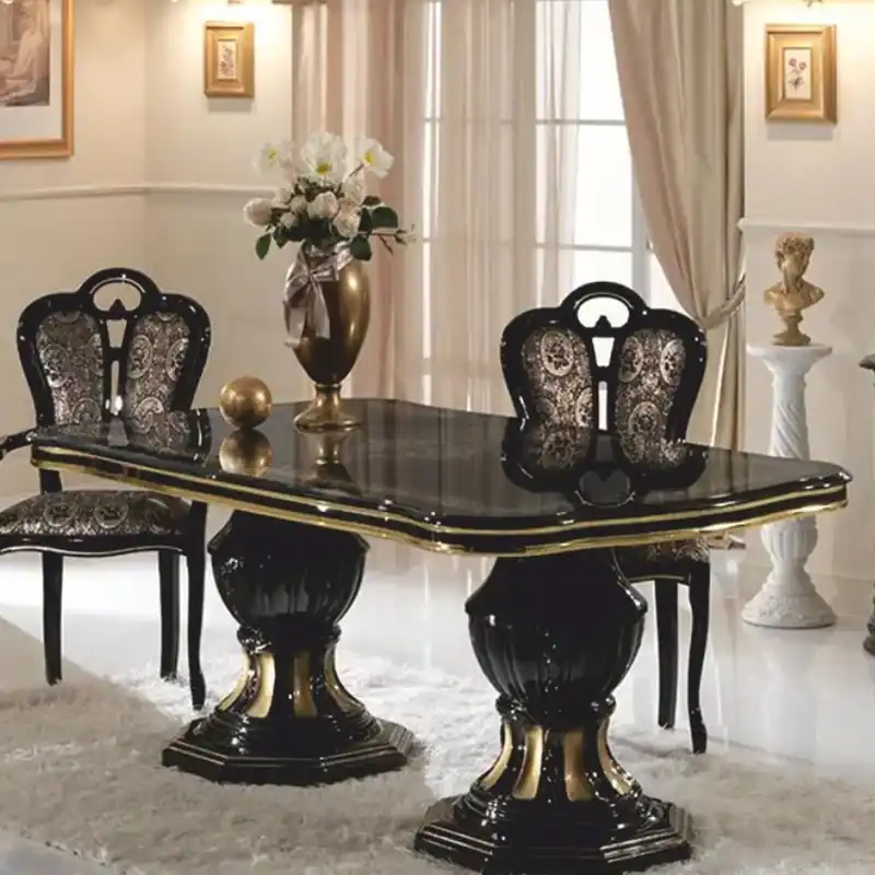 Casa Padrino Luxury Baroque Dining Table Black / Gold 185-230 cm - Made in Italy Neue Ware