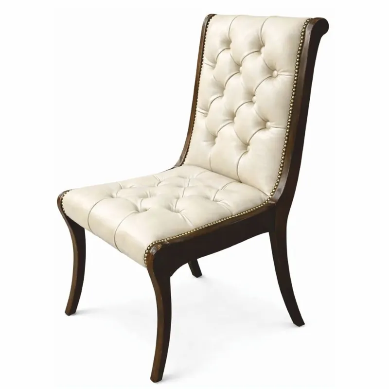 Zertifiziert Casa Padrino Luxury Chesterfield Leather Dining Chair Cream / Dark Brown H. 95 cm - Luxury Furniture