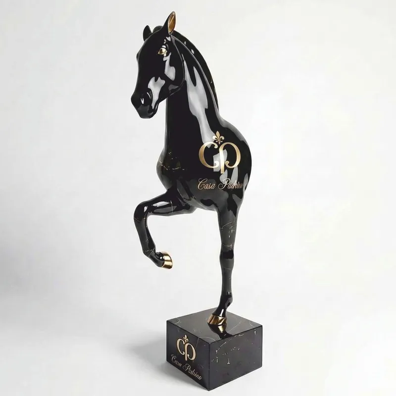 Casa Padrino XXL Decorative Sculpture Horse on a Pedestal Black / Gold H. 255 cm - XXL Figure CPB Wochenendangebot
