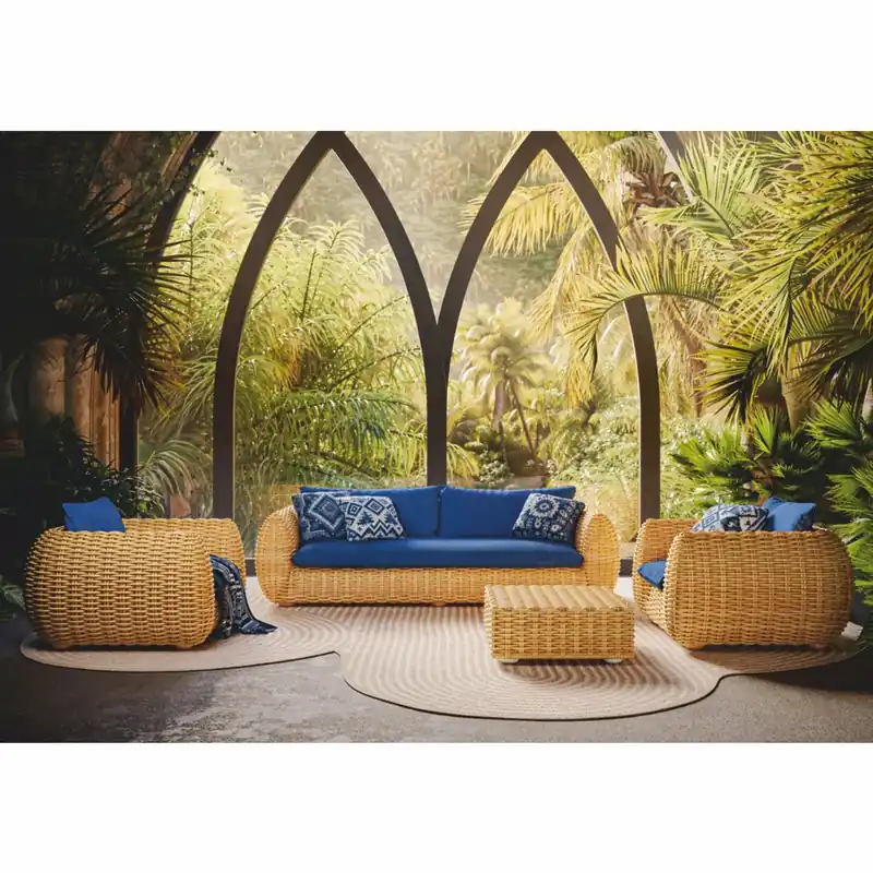 Must-Have Casa Padrino Luxury Garden Furniture Set Natural / Blue - Garden & Patio Furniture