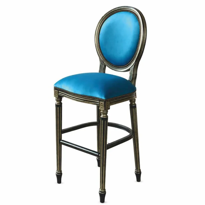 Casa Padrino luxury baroque bar stool blue / black / gold H. 127 cm - Baroque bar furniture Nur Für Kurze Zeit