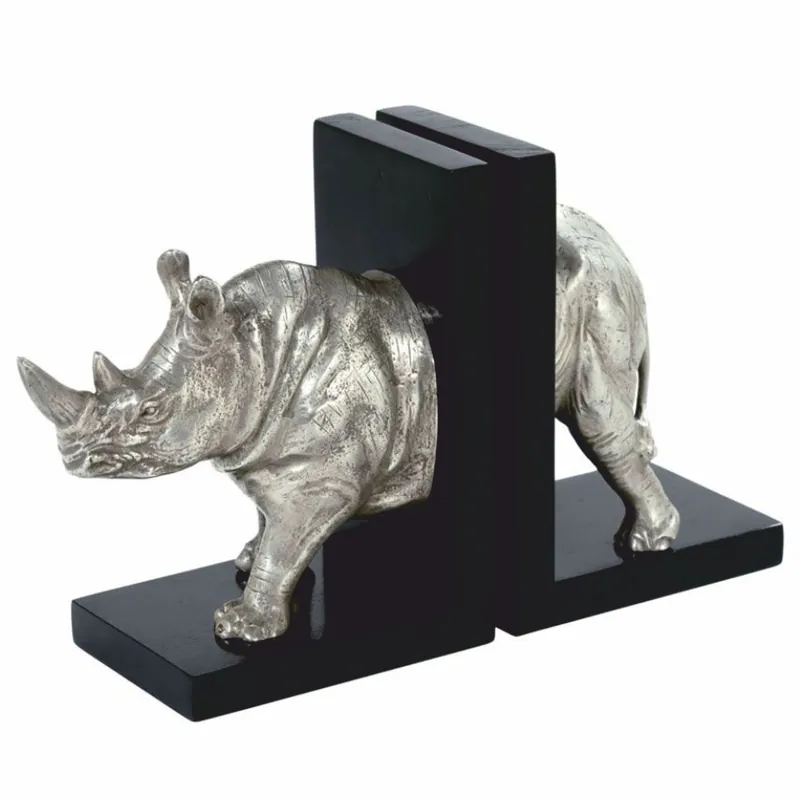 Casa Padrino Luxury Bookend Set Rhinoceros Silver / Black - Desk Decoration Rabatt