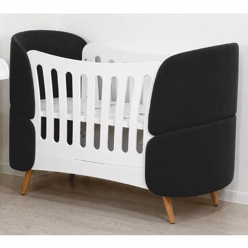 Casa Padrino Luxury Baby Bed White / Black / Natural 145 cm - Baby Furniture Aktuell