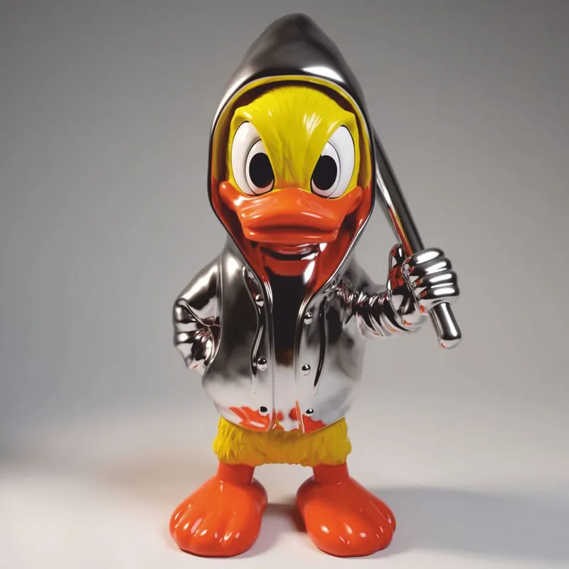 Billig Casa Padrino XXL Decorative Sculpture Duck Silver / Yellow / Orange H. 165 cm - Decorative Figurine