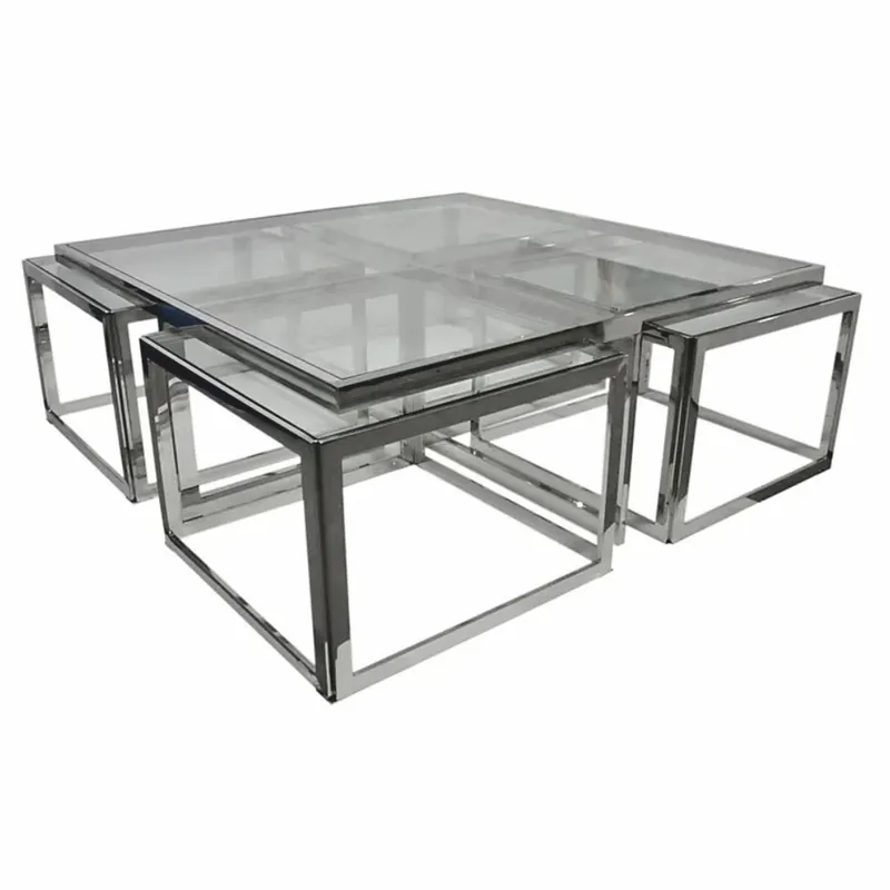 Heißes Angebot Casa Padrino coffee table with 4 pull-out side tables silver 120 cm