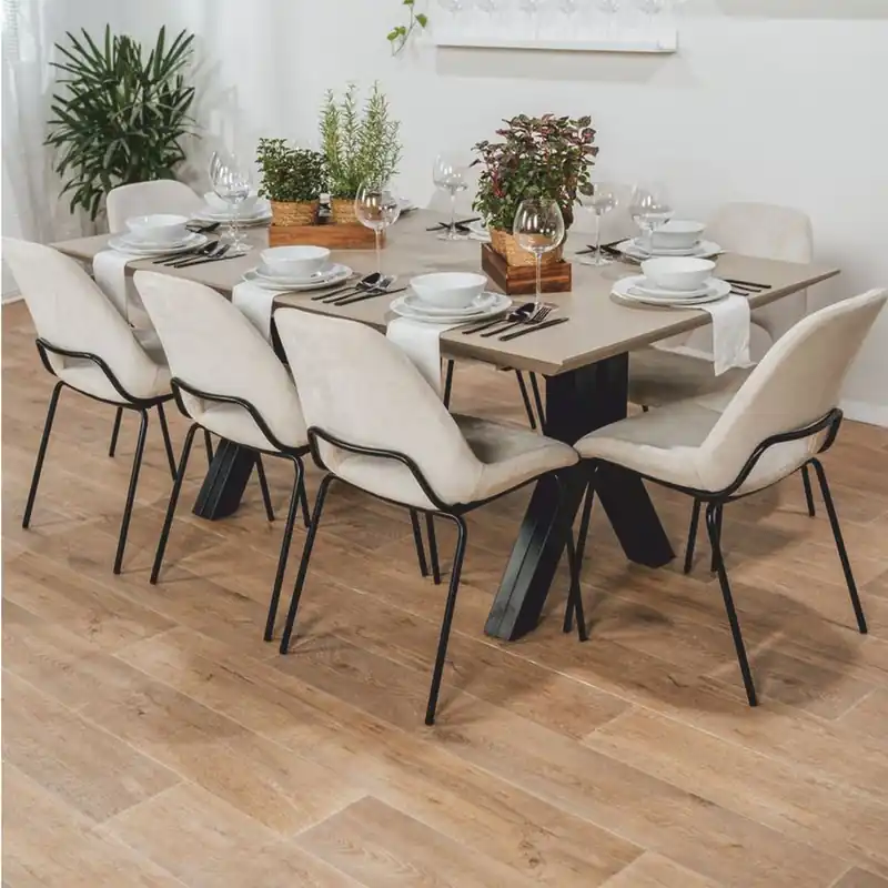 Highlight Casa Padrino Dining Table Beige / Black 180–468 cm - Rectangular Extendable Kitchen Table