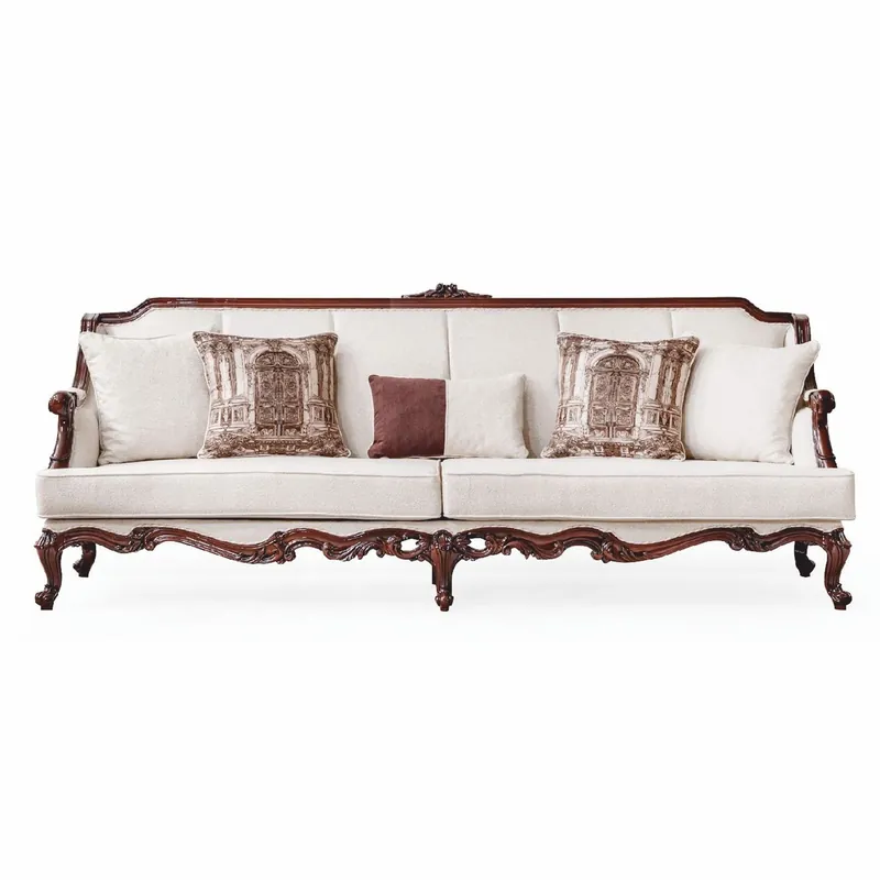 Casa Padrino Luxury Baroque Living Room Sofa White / Dark Brown 260 cm - Baroque Furniture Aktuell