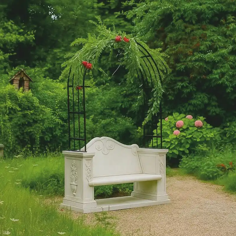 Casa Padrino Baroque Garden Bench with Rose Arch Light Gray / Black 155 x H. 250 cm - Made in Italy Sonderangebot