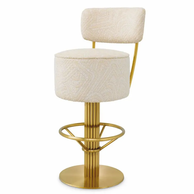 Casa Padrino Luxury Stainless Steel Bar Stool Cream / Brass H. 104 cm - Luxury Bar Furniture Direkt Vom Hersteller