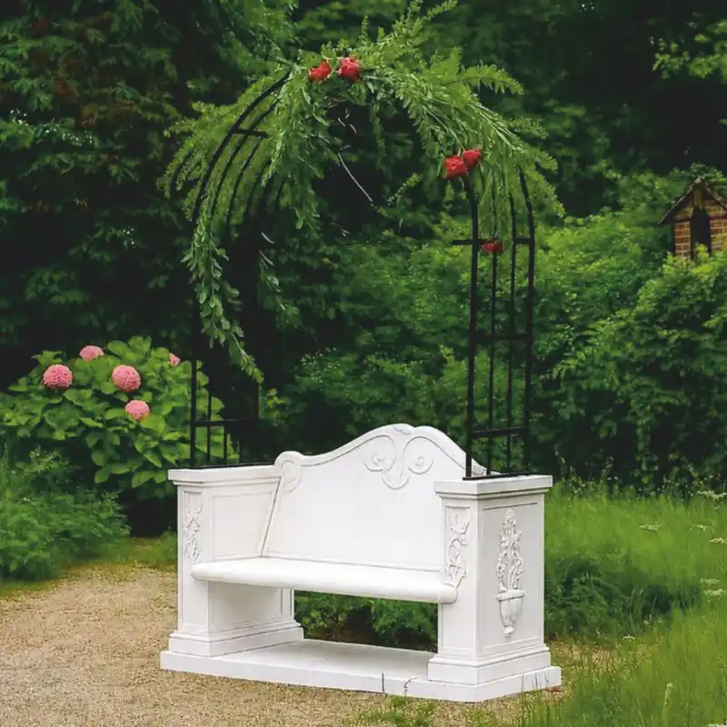 Casa Padrino Baroque Garden Bench with Rose Arch White / Black 155 x H. 250 cm - Made in Italy Solange Der Vorrat Reicht