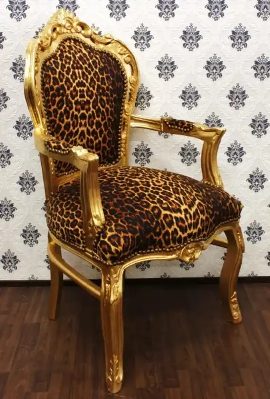 Markenprodukt Dîner Casa Padrino baroque Chaise Leopard / or avec accoudoirs