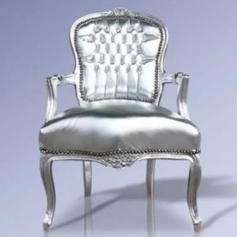 Heißes Angebot Cuir Salon Casa Padrino baroque Fauteuil d'argent regarder / Argent - Mobilier de style ancien