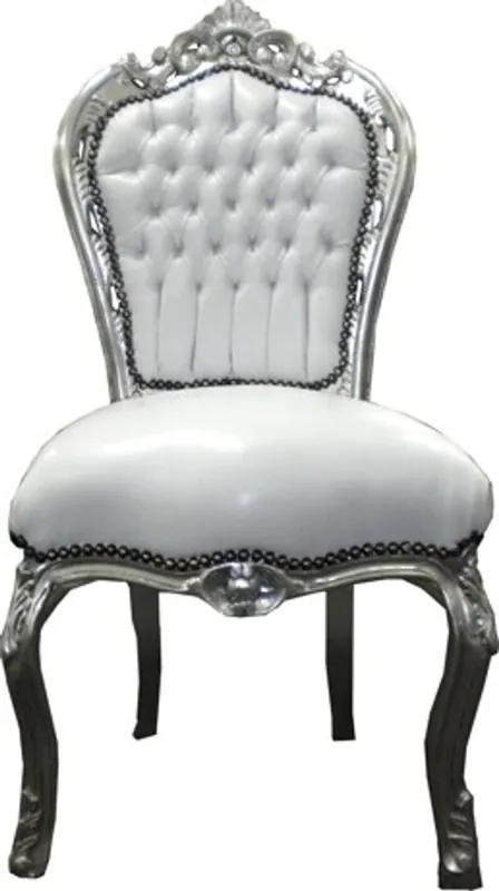 Begrenztes Angebot Casa Padrino baroque dîner Chaise Blanc / Argent - Meubles