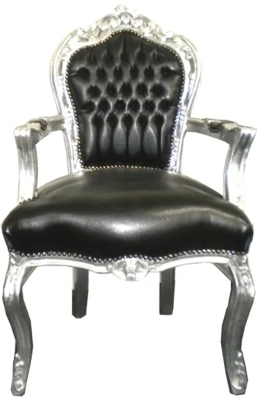 Baroque dîner président noir / aspect cuir argenté avec accoudoirs Sonderaktion