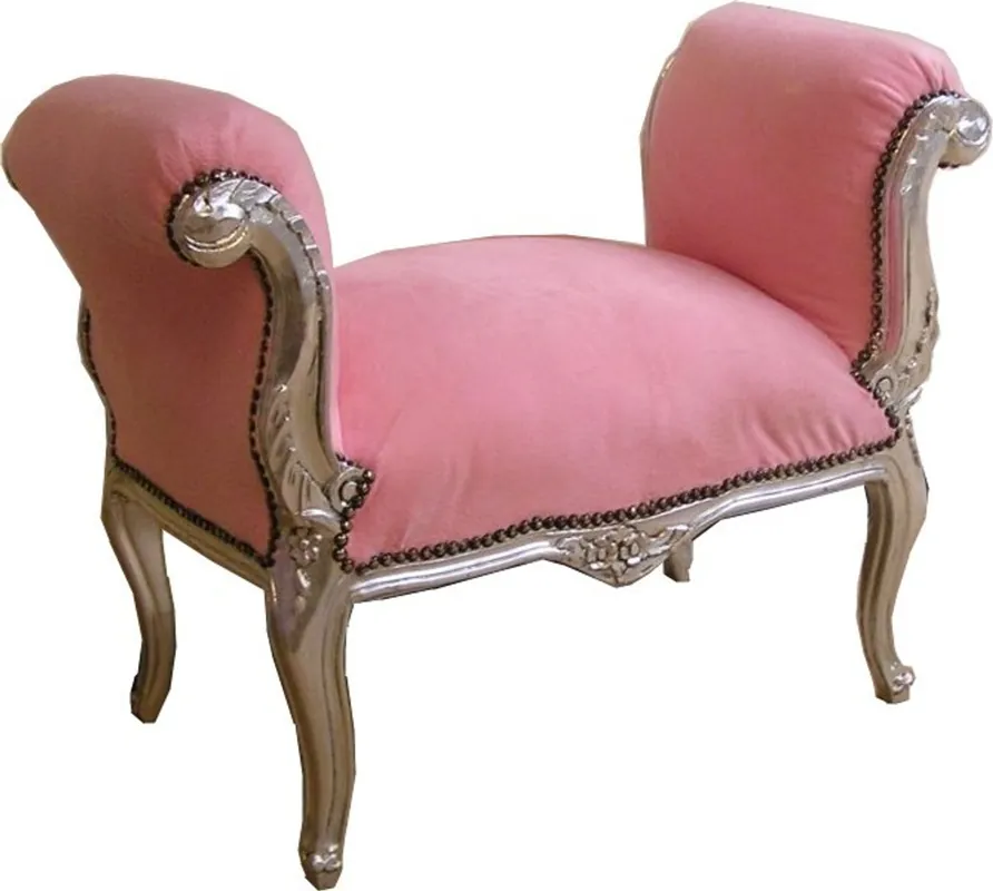 Tabouret baroque Tabouret Rose / Argent - banc Direktkauf