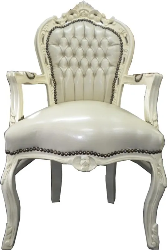 Dîner baroque Chaise crème / crème aspect cuir avec accoudoirs Preiswert