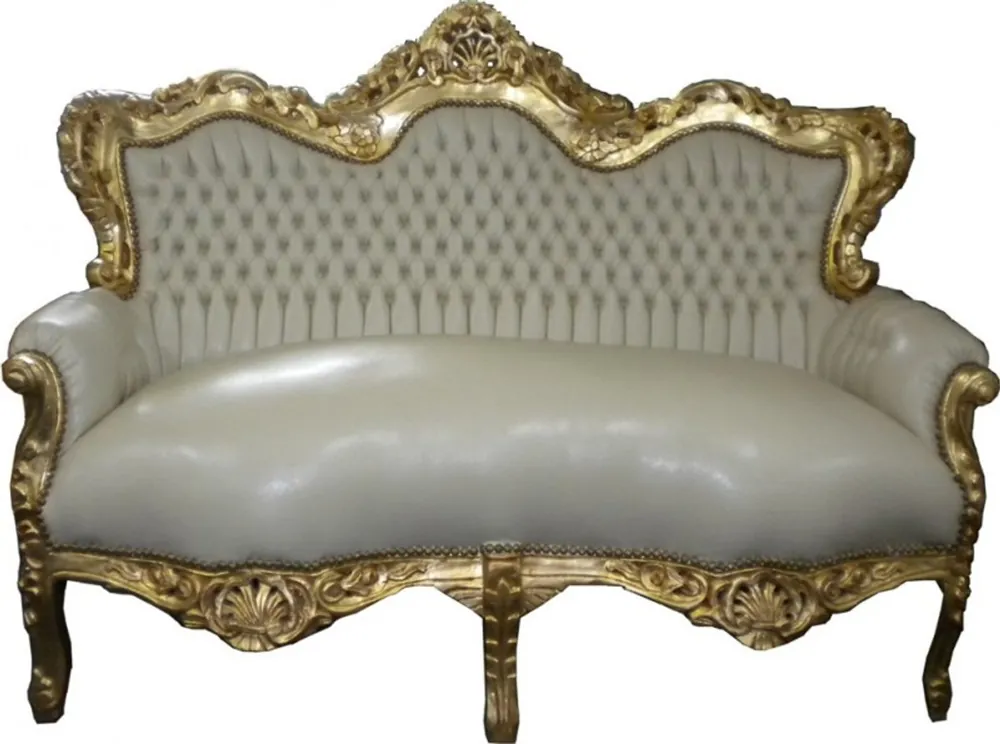Günstig Baroque sofa set "Master" Cream / Gold Leather Look