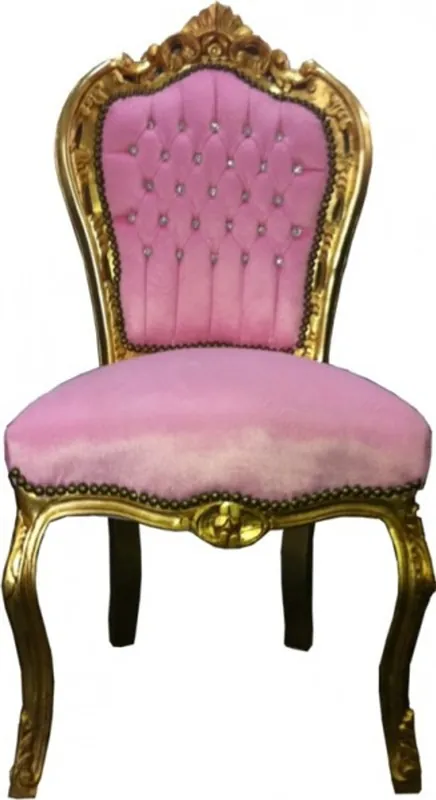 Baroque Chaise dîner rose / or bling bling pierres Solange Der Vorrat Reicht