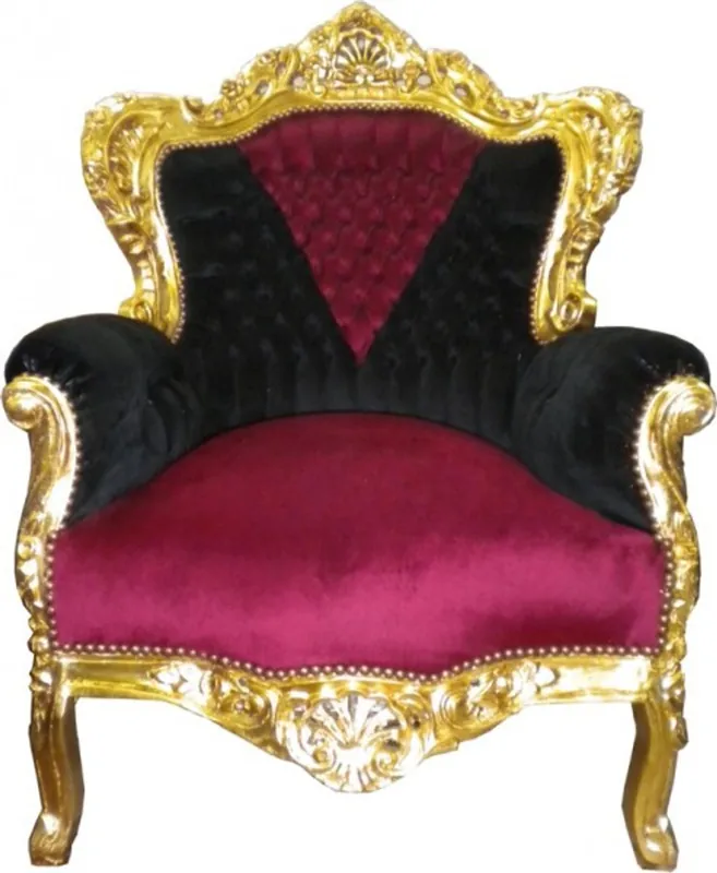 Abverkauf Baroque armchair King Black / Red / Gold Bling Bling