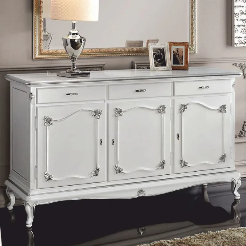 Sofort Bestellen Casa Padrino Luxury Baroque Sideboard White / Silver 180 cm - Baroque Furniture - Made in Italy