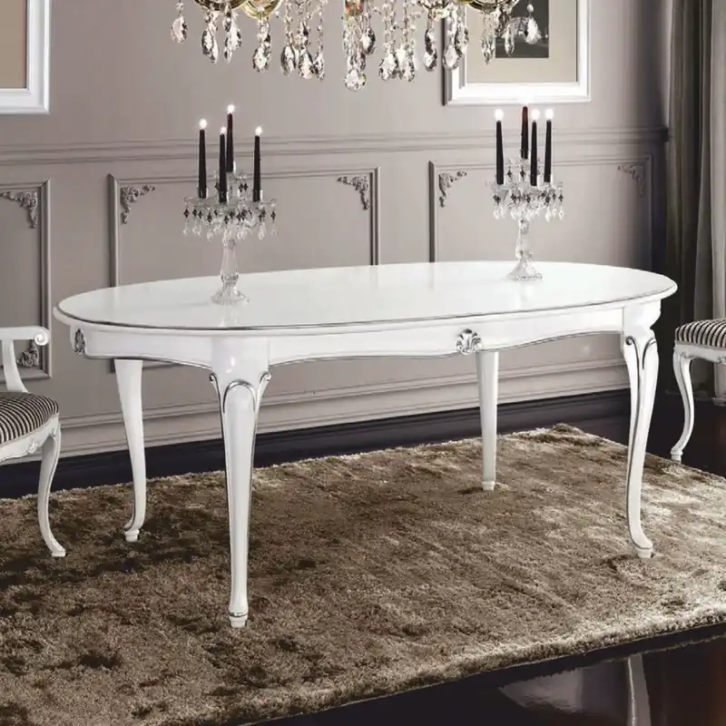 Aktuell Casa Padrino luxury baroque dining table white / silver 200-280 cm - Made in Italy