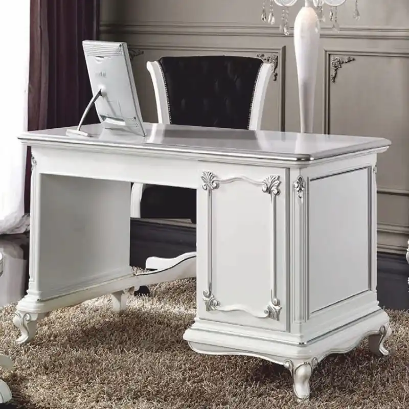 Casa Padrino Luxury Baroque Desk White / Silver 126 cm - Baroque Office Furniture - Made in Italy Rabatt