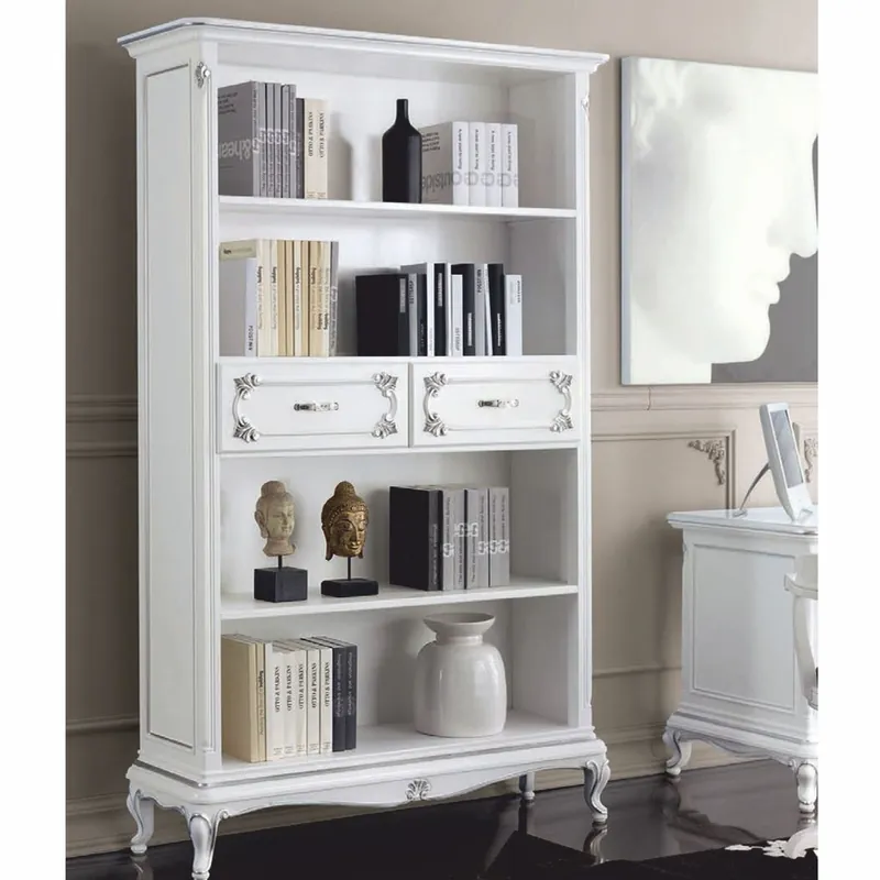 Echt Casa Padrino luxury baroque bookcase white / silver 132 x H. 211 cm - Made in Italy