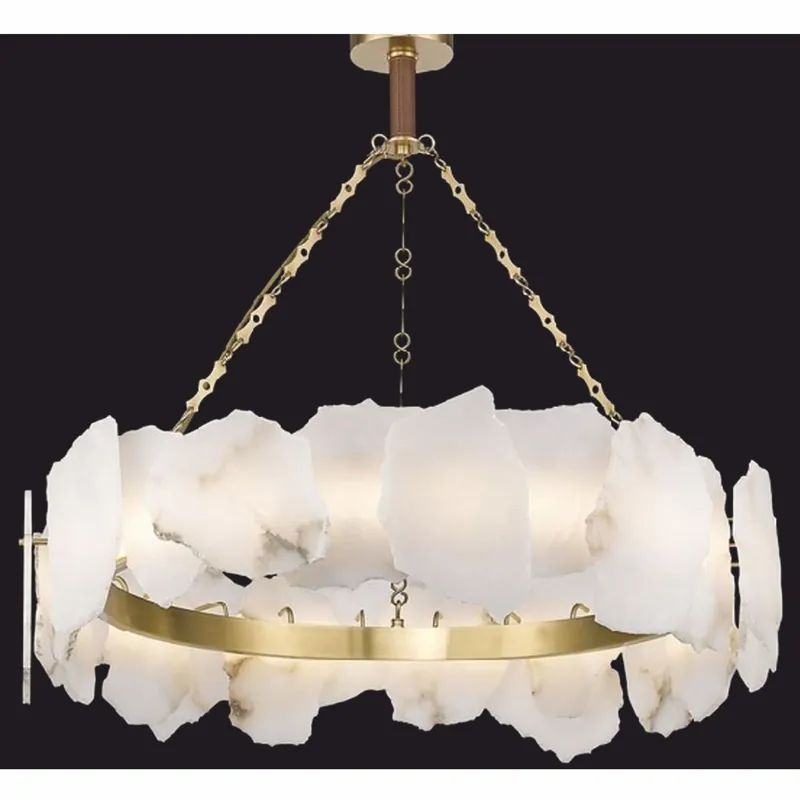 Casa Padrino Luxury Alabaster Chandelier White / Brass Ø 80 cm - Luxury Interior Letzte Chance