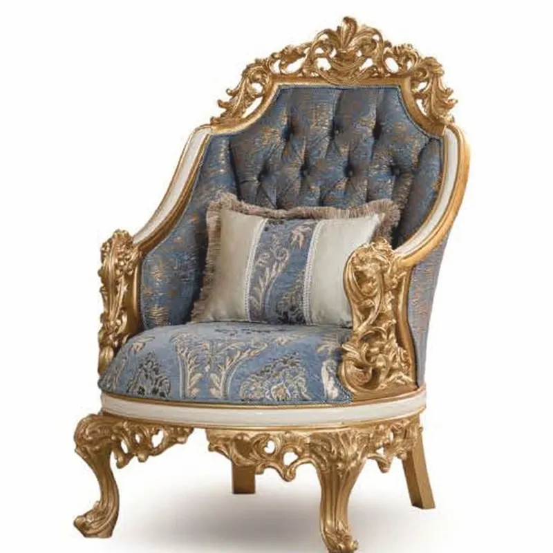 Direkt Vom Hersteller Casa Padrino Luxury Baroque Armchair Blue / White / Gold - Baroque Living Room Furniture