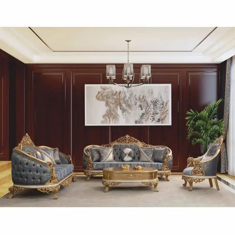 Casa Padrino Luxury Baroque Living Room Set Blue / White / Gold - Baroque Furniture Highlight
