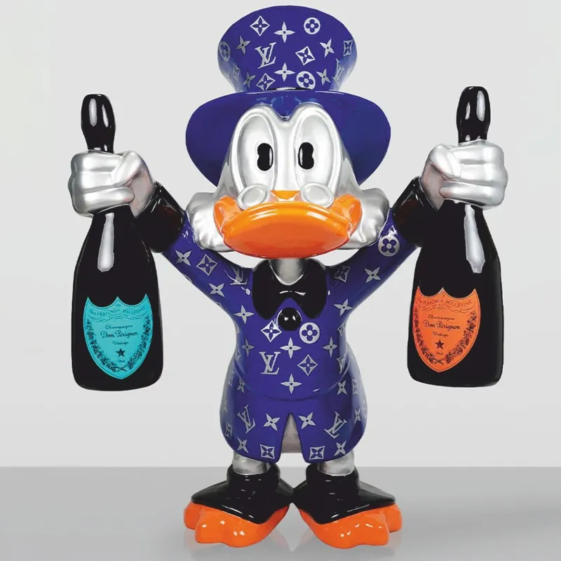 Solange Der Vorrat Reicht Casa Padrino XXL Decorative Sculpture Duck Blue / Silver / Black H. 170 cm - Large Decorative Figurine