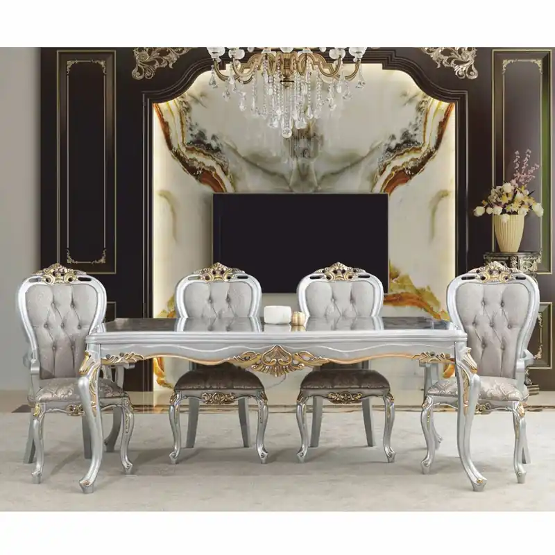 Neue Ware Casa Padrino Luxury Baroque Dining Room Set Gray / Silver / Gold - 1 Dining Table & 8 Chairs