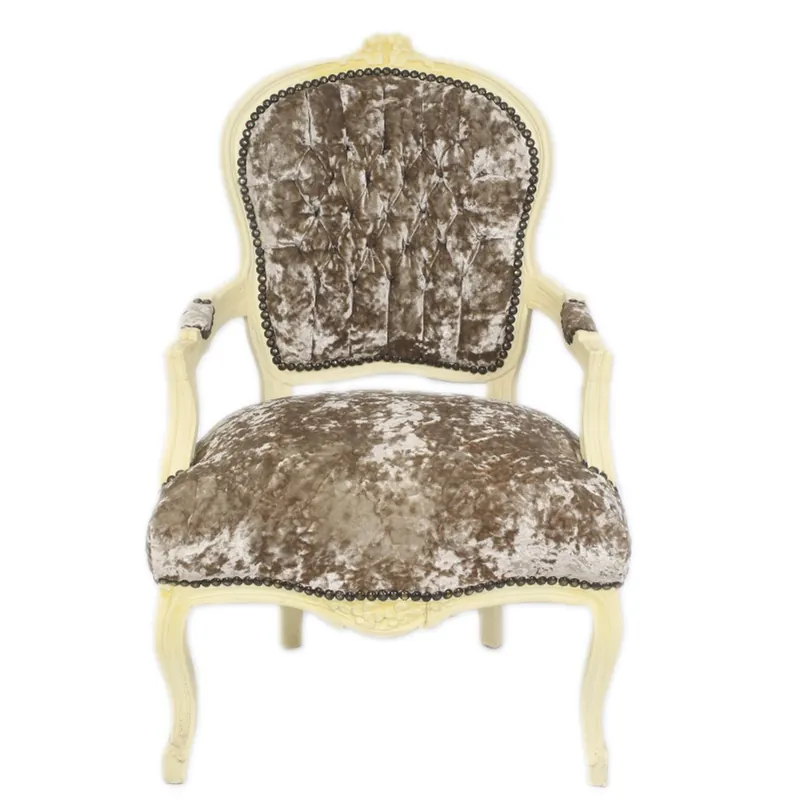 Casa Padrino chaise de salon baroque tissu velours kaki / crème - Meubles Design Antique Finale Aktion