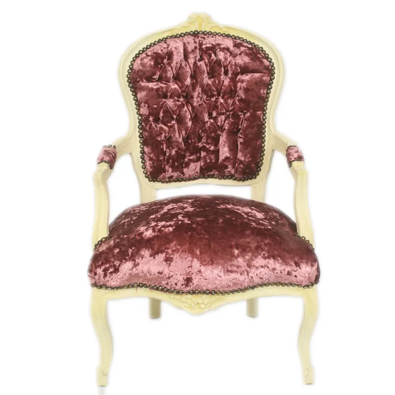 Casa Padrino Chaise de Salon baroque Bordeaux tissu velours / crème - Furniture Design Antique Direkt Vom Hersteller