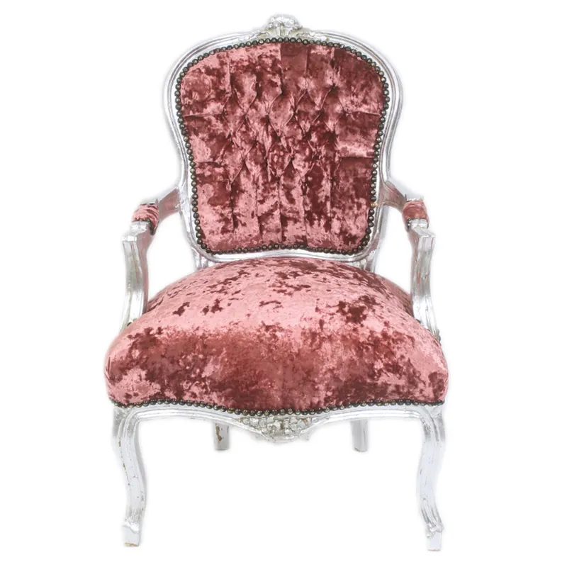 Casa Padrino Baroque Salon Chair Bordeaux Velor Fabric / Silver - Antique Design Furniture Sale