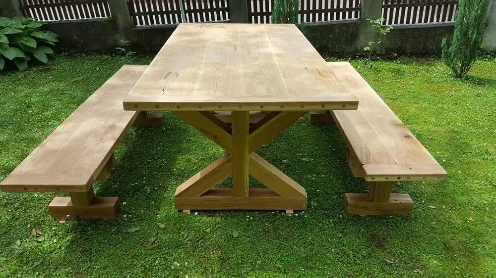 Angebot Casa Padrino meubles de jardin - Table rustique + 2 Bancs de jardin (Longueur: 200 cm) - Chêne bois massif - véritables meubles en bois massif