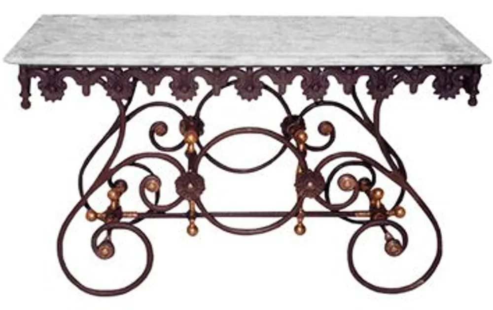 Zertifiziert Casa Padrino Table nostalgique de jardin en fer forgé avec plateau en marbre blanc - 135 cm x 55 cm x H70 cm - jardin de luxe meubles