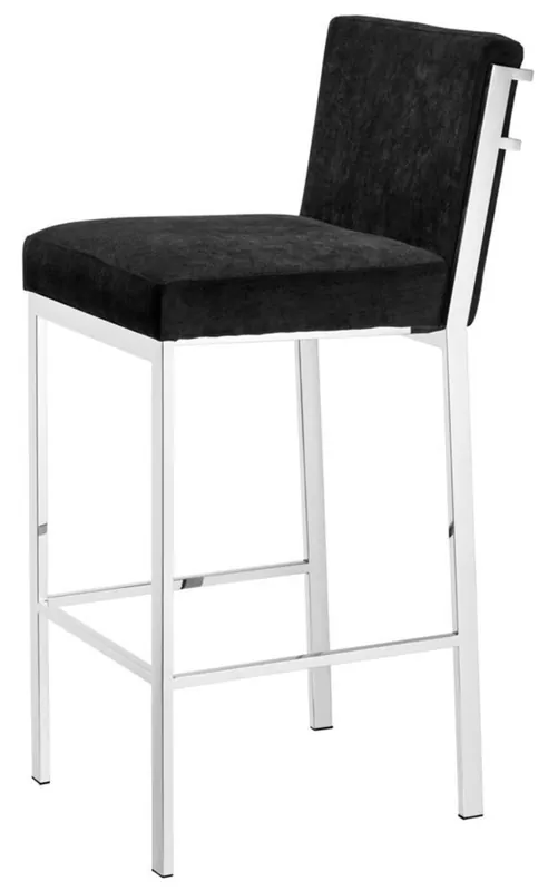 Casa Padrino tabouret de bar de luxe noir / argent 43 x 54 x H. 101 cm - Chaise de Bar Design en Acier Inoxydable avec Tissu Velours - Mobilier de Bar Neuheit