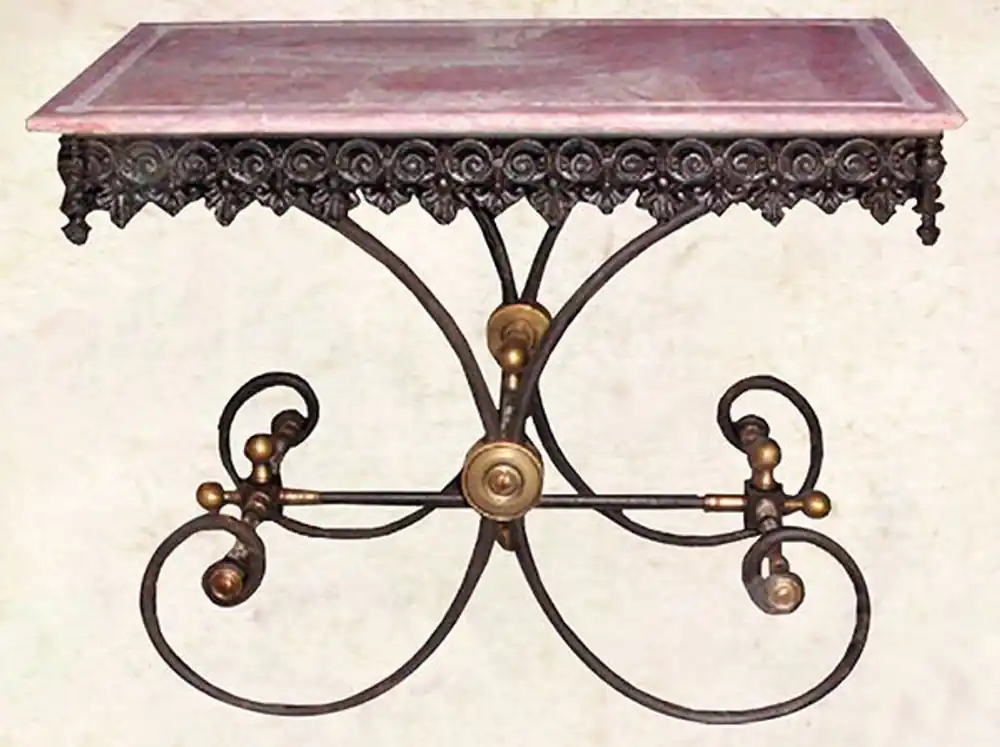 Online Kaufen Casa Padrino Table nostalgique de jardin en fer forgé avec plateau en marbre rouge - 100 cm x 67 cm x H75 cm - jardin de luxe meubles