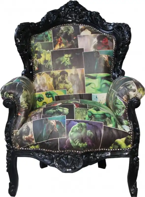 Casa Padrino Baroque Chair King Comic Design / Black Leather Look 85 x 85 x H. 120 cm - Luxury Collection Neu Im Sortiment