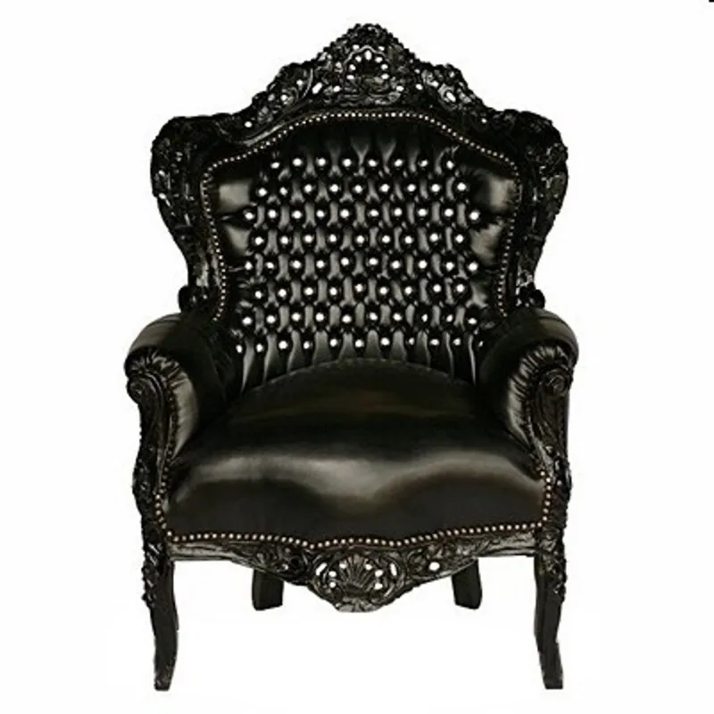 Casa Padrino baroque chair king black / black Leather look with glitter stones - luxury baroque armchair Ausverkauf