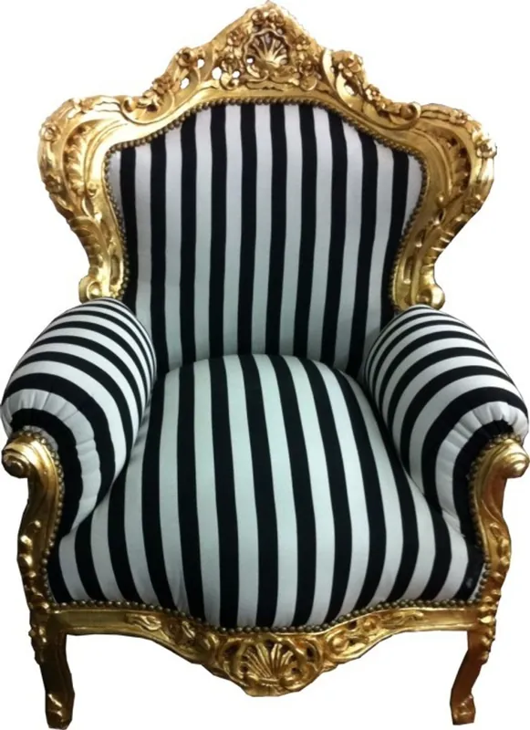 Preisreduziert Casa Padrino baroque armchair king gold with black and white stripes 85 x 85 x H. 120 cm
