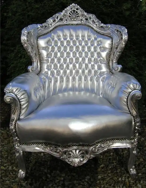 Casa Padrino baroque armchair King silver / silver in leather look - luxury baroque armchair Top-Seller