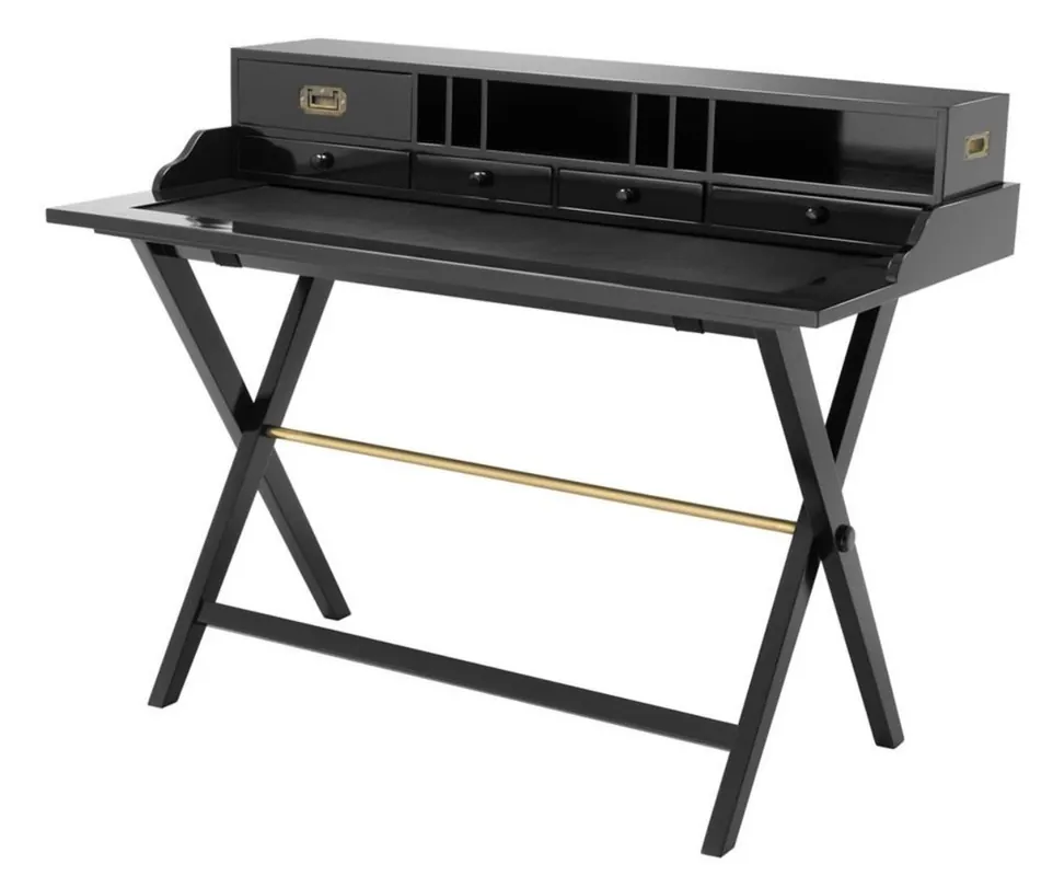 Nur Für Kurze Zeit Casa Padrino Voyage bureau avec 5 tiroirs noir - bureau de luxe