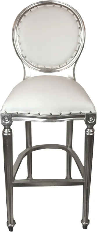 Casa Padrino baroque bar Chaise Blanc / Argent aspect cuir - bar Chaise Tabouret de bar tabouret - Meubles club Zertifiziert
