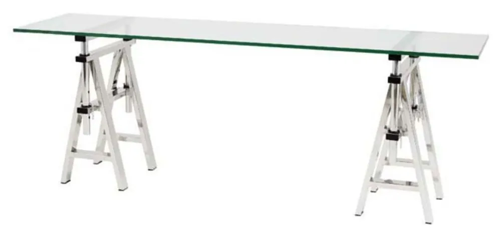 Casa Padrino table de console en acier inoxydable avec dessus en verre 200 x 50 x H. 66-78 cm - Mobilier de salon de luxe Heißes Angebot